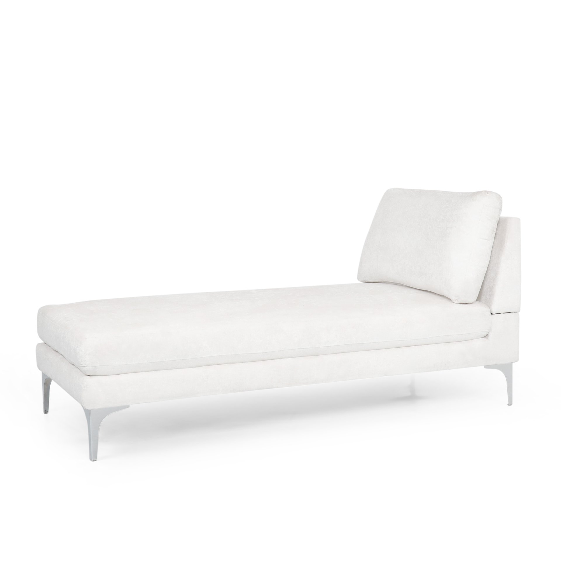 Fabric Upholstered Chaise Lounge With Iron Bracket Legs - Ivory - Image 5