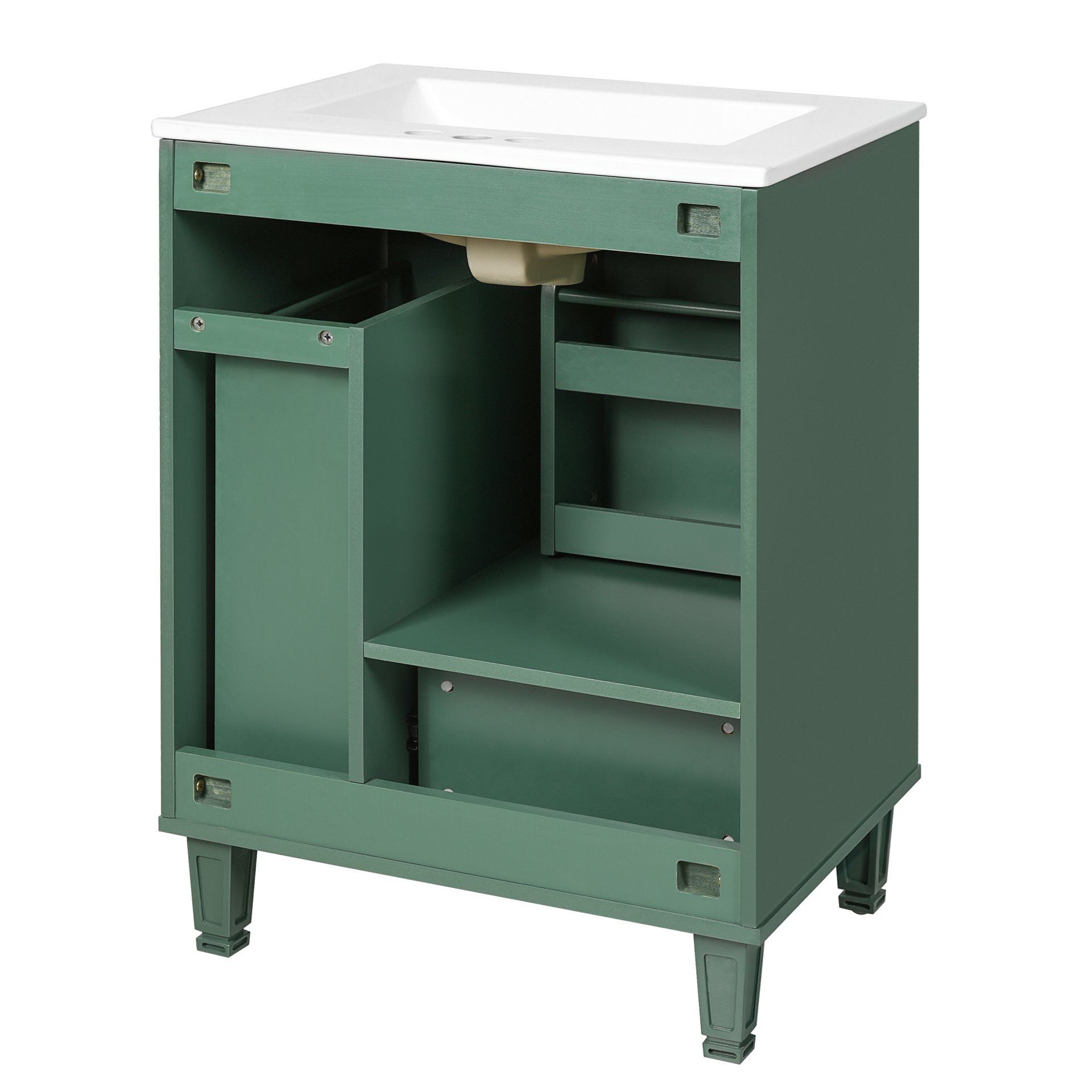 Solid Wood And 24" Bathroom Vanity With Sink, Deep Drawer, Door Shelf, 2 Tier Basket - Green - Image 19