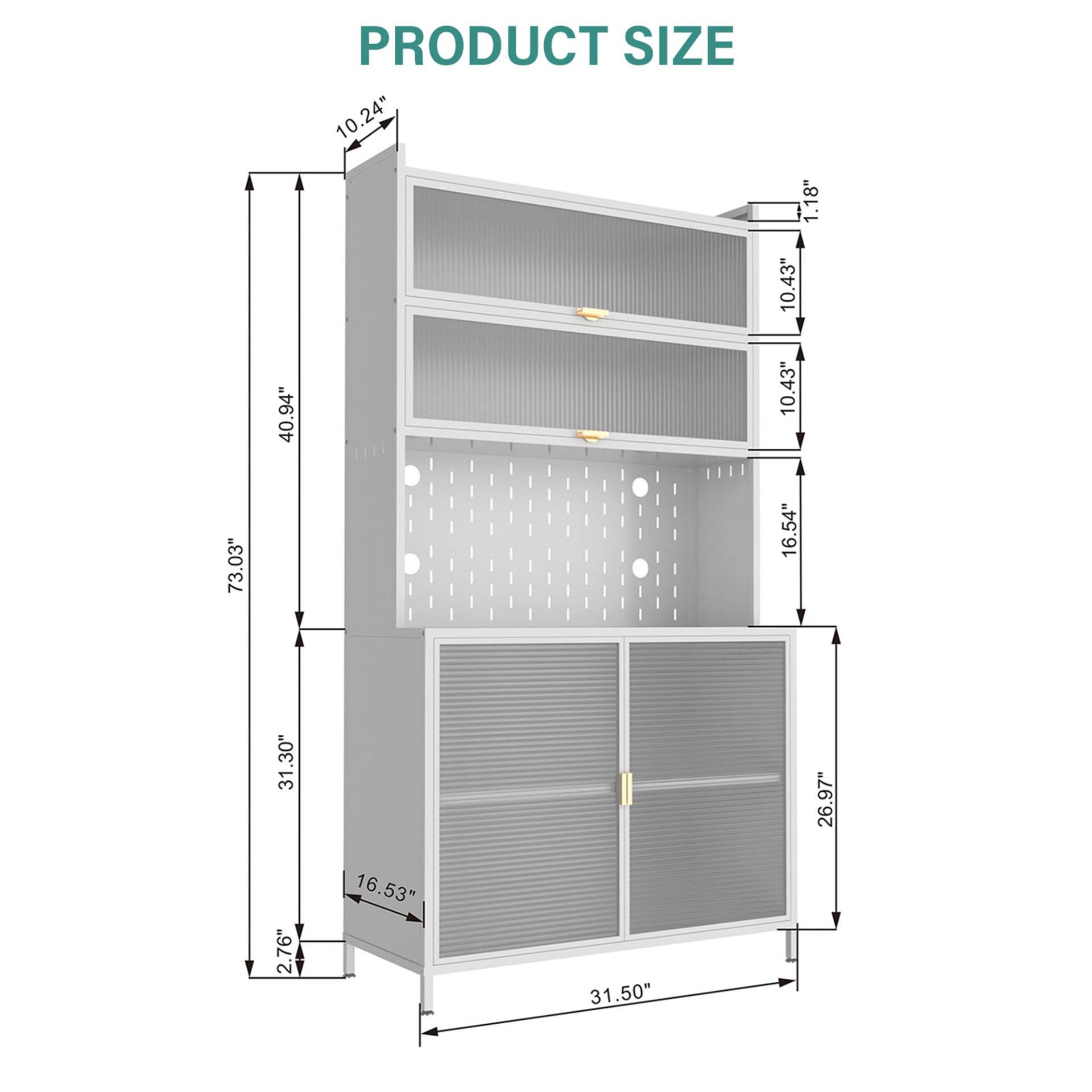 Tall Kitchen Pantry Cabinet With Flip Doors And Pegboard, Anti Tip Steel Storage Hutch - White - Image 3
