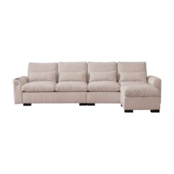 Modern Modular L Shaped Chenille Sofa Couch Reversible Ottoman With Storage Removable And Washable Cushions Sofa With USB Ports & Cup Holder For Living Room - Beige