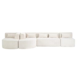 Upholstered Sofa Free Combined Sofa Couch With 2 Chaise Lounge And 5 Back Pillows For Living Room - Beige