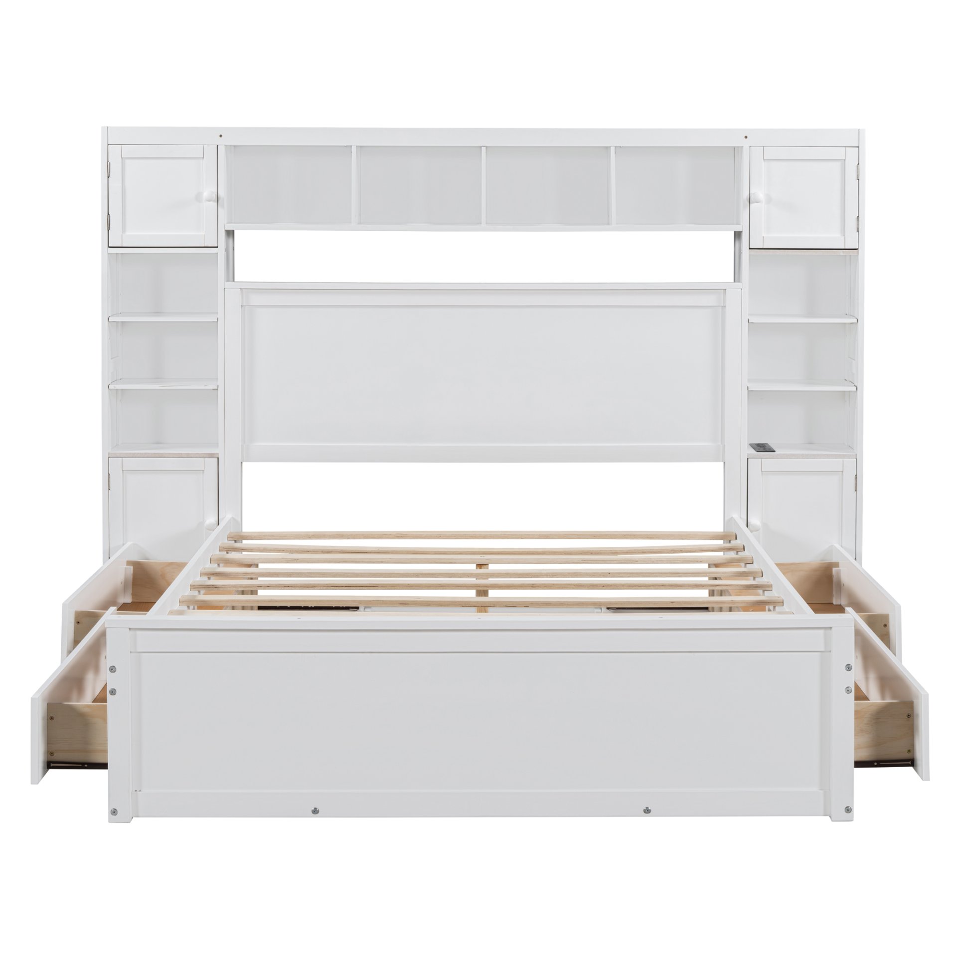 Queen Size Bed With All In One Cabinet, Shelf And Sockets - White - Image 6