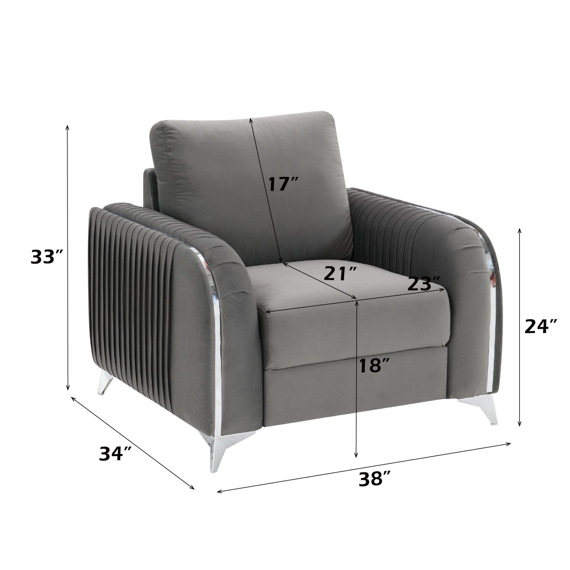 Wenona - 3 Piece Living Room Set Sofa Loveseat Chair - Gray - Image 3
