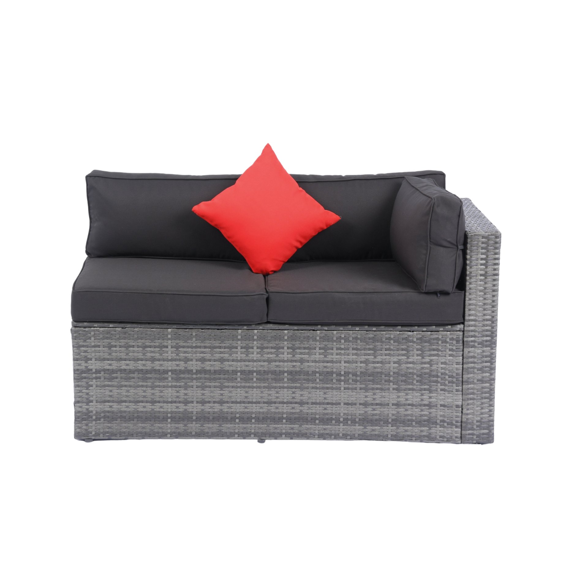 5 Pieces Rattan Sectional Outdoor Furniture Cushioned U Sof Set With 2 Pillow - Gray / Black - Image 13