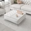 Modern Wood And Fabric Square Storage Ottoman Coffee Table With Lift - Top Design - Upholstered Bench For Living Room Organization - White - Image 4