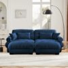 Modern Oversized 2 Seater Sofa With Ottoman Velvet Round Bolster Armrests Waist Pillow And Throw Pillows - Blue - Image 10