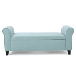 Hayes - Contemporary Armed Storage Bench With Rolled Arms - Light Blue