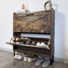Shoe Storage Cabinet With 2 Flip Drawers, Freestanding Organizer With Metal Legs For Entryway, Narrow Shoe Rack Cabinet - Rustic Brown - Image 5
