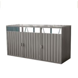 Garbage Bin Shed Stores 3 Trash Cans Metal Outdoor Bin Shed For Garbage Storage, Stainless Galvanized Steel, Bin Shed For Garden Yard Lawn - Gray