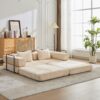 Convertible Floor Sofa Bed With Fixed Shape Frame, Loveseats Boneless Modular Sectional, For Living Room - Beige - Image 5
