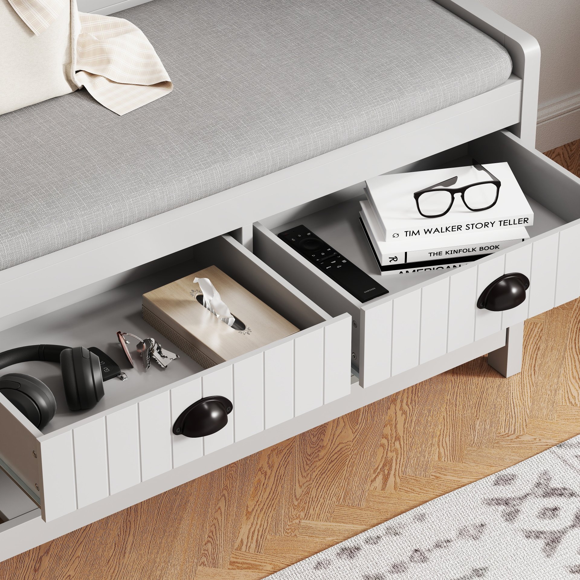 Modern 3 In 1 Hallway Hall Tree With Storage Drawers, Coat Rack, Shoe Rack Bench, And Cushion - Gray - Image 8