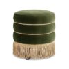 Edward - Round Upholstered Ottoman With Bullion Fringe - Olive Green - Image 9