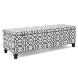 Quotient - Upholstered Storage Ottoman With Tapered Block Feet - Gray / White
