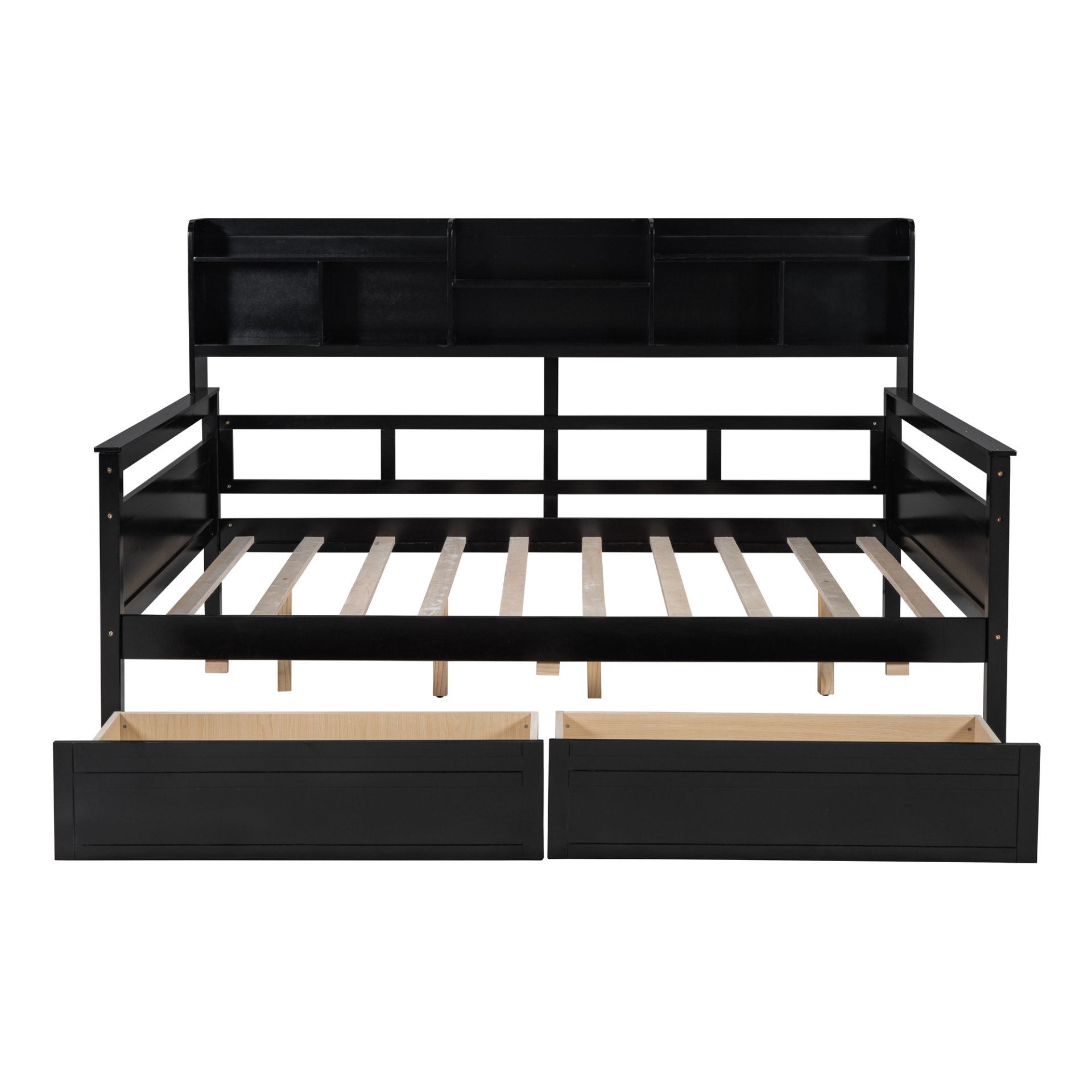 Full Size Daybed, Slat Support, With Bedside Shelf And Two Drawers - Espresso - Image 4