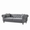 Mid Century Modern Chesterfield Velvet Upholstery Fabric Sofa With Roll Armrest & Nailhead - Gray - Image 12