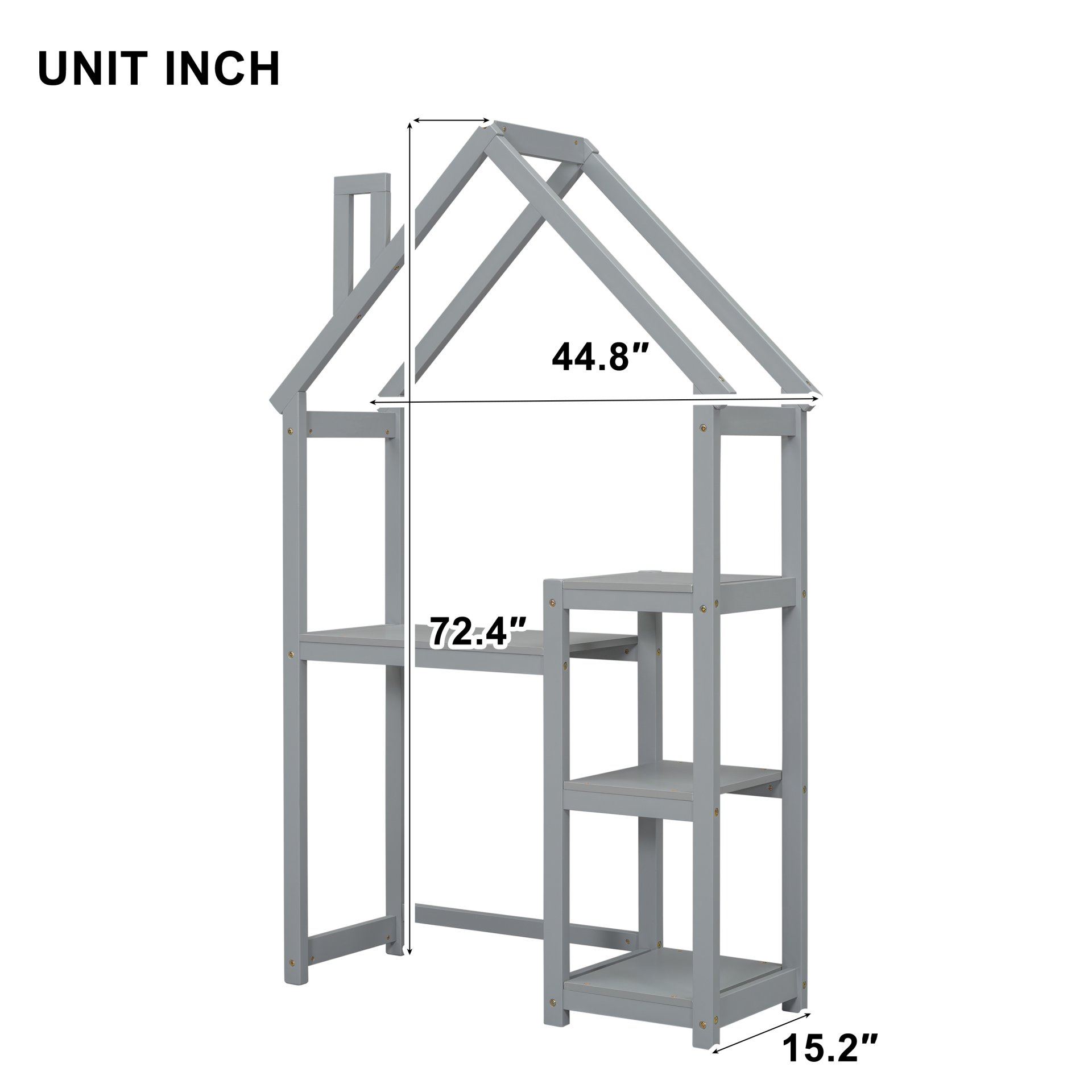 House-Shaped Wooden Writing Desk, Kids Study Table, Bookshelf & Toy Storage - Gray - Image 9