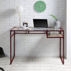Yasin - Glass Top Writing Desk - Red