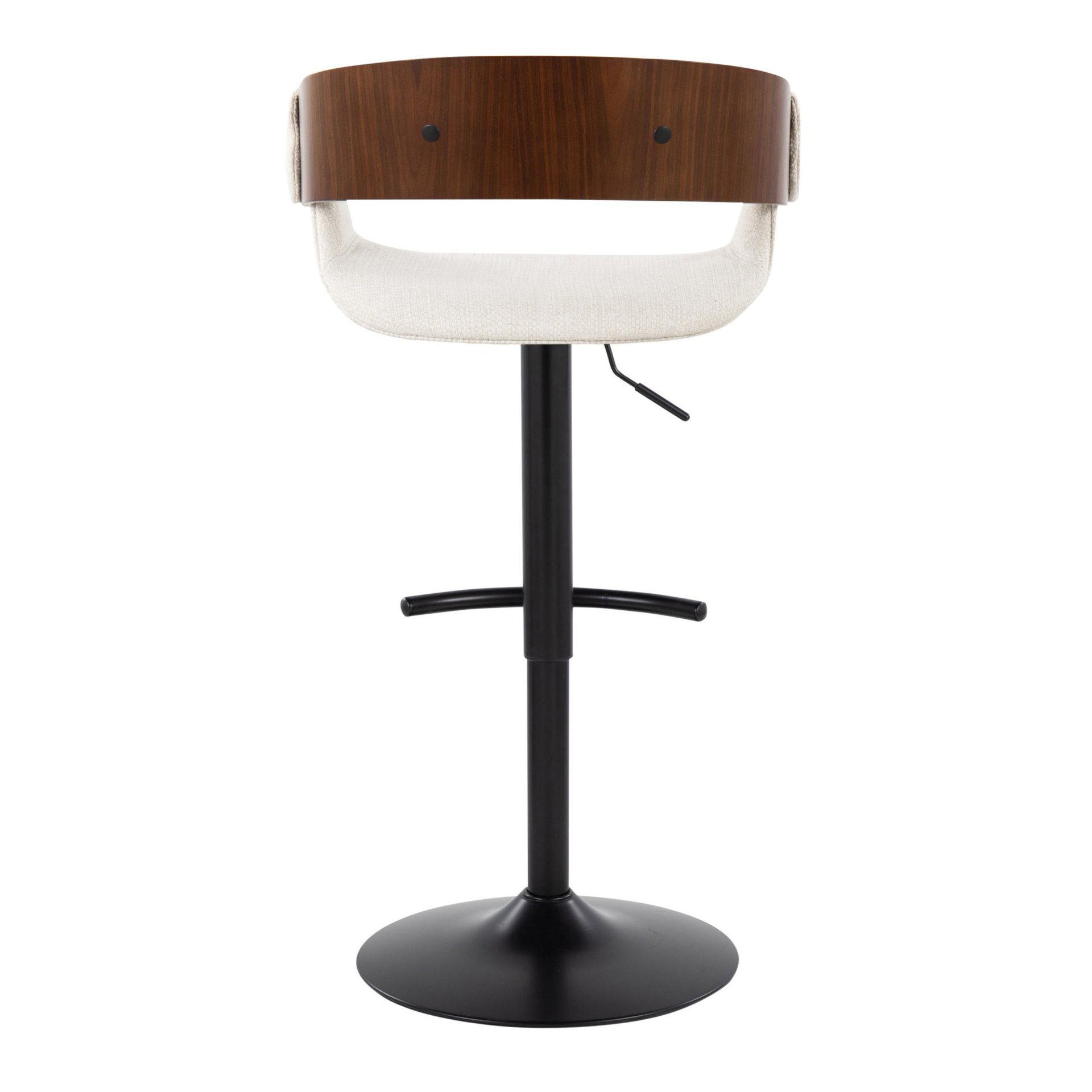 Elisa - Mid-Century Modern Adjustable Barstool With Swivel With Rounded T Footrest (Set of 2) - Black / Walnut / Cream - Image 5