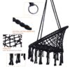 Macrame Hanging Hammock Chair, Cotton Rope Swing For Indoor And Outdoor Use, 330 Lbs Capacity - Black - Image 7