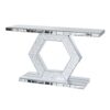 Sparkling Crystal Hexagon Mirror Entryway Premium Modern Foyer Console Table With Diamond Glass Effects, Dual Tier Luxury Sofa Table - Silver - Image 8