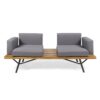 Outdoor Sofa With Cushions And Iron Legs - Dark Gray - Image 4
