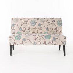 Contemporary Loveseat With Upholstered Fabric And Birch Wood Legs - White / Multi