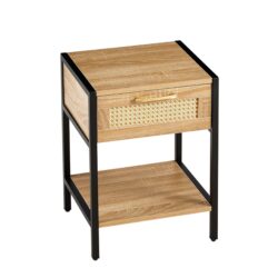 15.74" Rattan End Table With Drawer, Modern Nightstand, Metal Legs, Side Table For Living Room, Bedroom - Natural