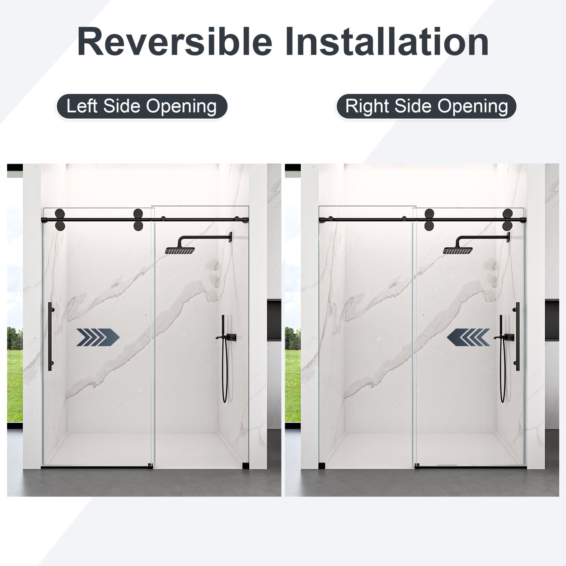 Frameless Single Sliding Shower Door Clear Tempered Glass - Matte Black - Image 11