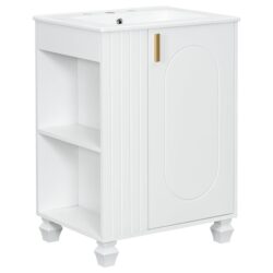 Classic Retro 24" Bathroom Vanity With Sink, Door Shelf, Side Open Storage Frame, Soft Closing Door - White