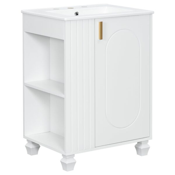 Classic Retro 24" Bathroom Vanity With Sink, Door Shelf, Side Open Storage Frame, Soft Closing Door - White