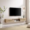 Modern Rattan Door Floating TV Stand For TVs Up To 80" - Coastal Oak - Image 4