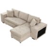 Modern L-Shape 3 Seat Reversible Sectional Couch, Pull Out Sleeper Sofa With Storage Chaise And 2 Stools For Living Room Furniture Set - Cream - Image 16