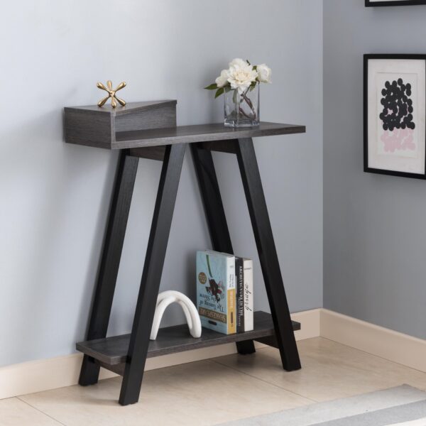 Contemporary Two Toned Console Table With Two Shelves - Black / Gray