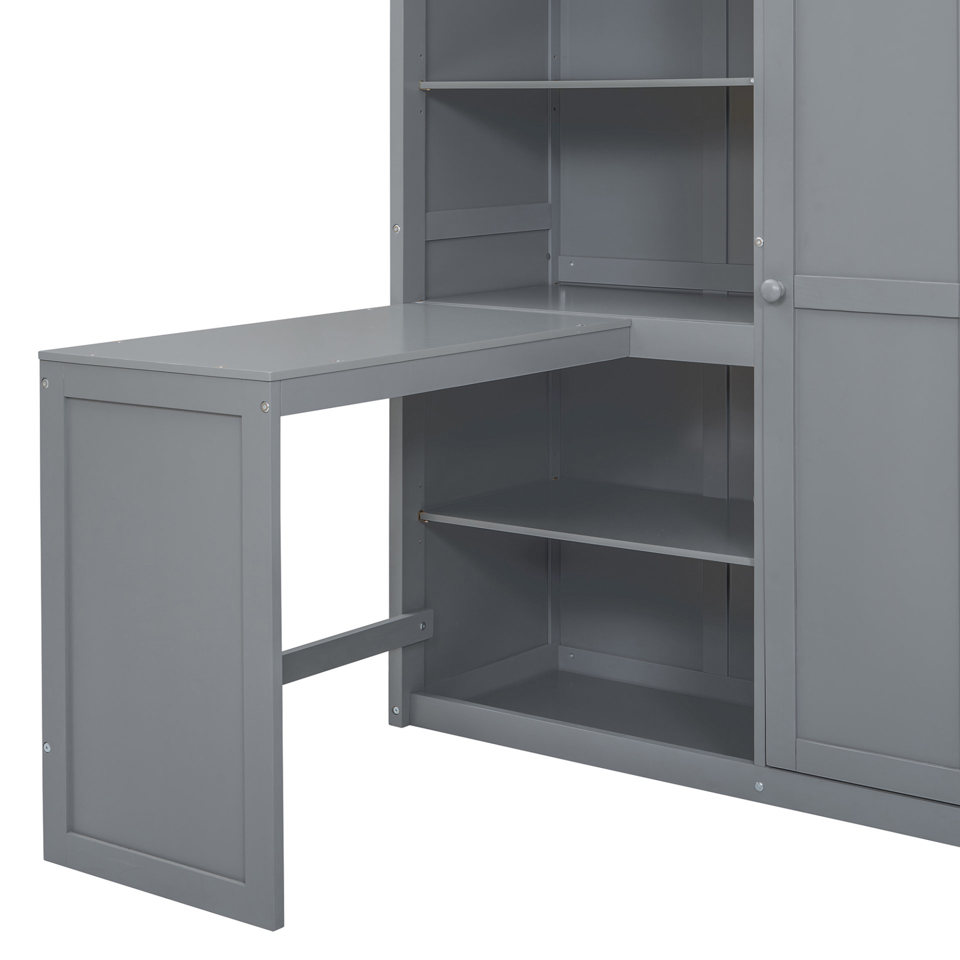 Full Size Loft Bed With Wardrobe, Desk And Shelves - Gray - Image 15