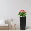 Elegant Square Planter With Automatic Watering System, Faux Rattan Design, Polypropylene (Set of 2) - Black - Image 8
