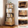 5 Tier Rotating Bookshelf With Wheels And Drawer, 360° Spinning Design, Space Saving Storage, For Home And Office, Wood - Oak - Image 11