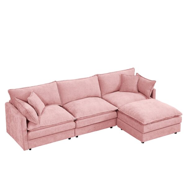 Contemporary Modular Sectional Sofa L Shaped 3 Seater With Movable Ottoman 105 Inch - Pink