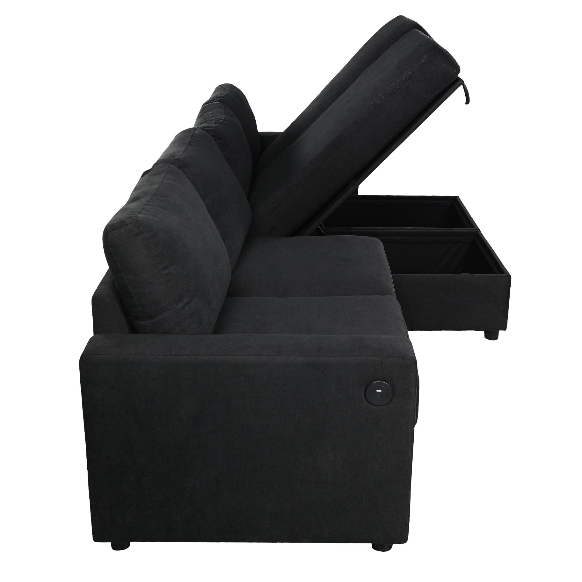 Convertible U Shaped Sectional Sofa With Storage Chaise Lounges And USB Ports - Black - Image 26