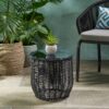Arias - Boho Side Table With Tempered Glass Top And Rattan Wrap - Black - Image 2