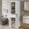 Freestanding Bathroom Vanity, Elegant Design With 4 Doors & 1 Drawer, Adjustable Shelves, Damping Hinges - White - Image 5