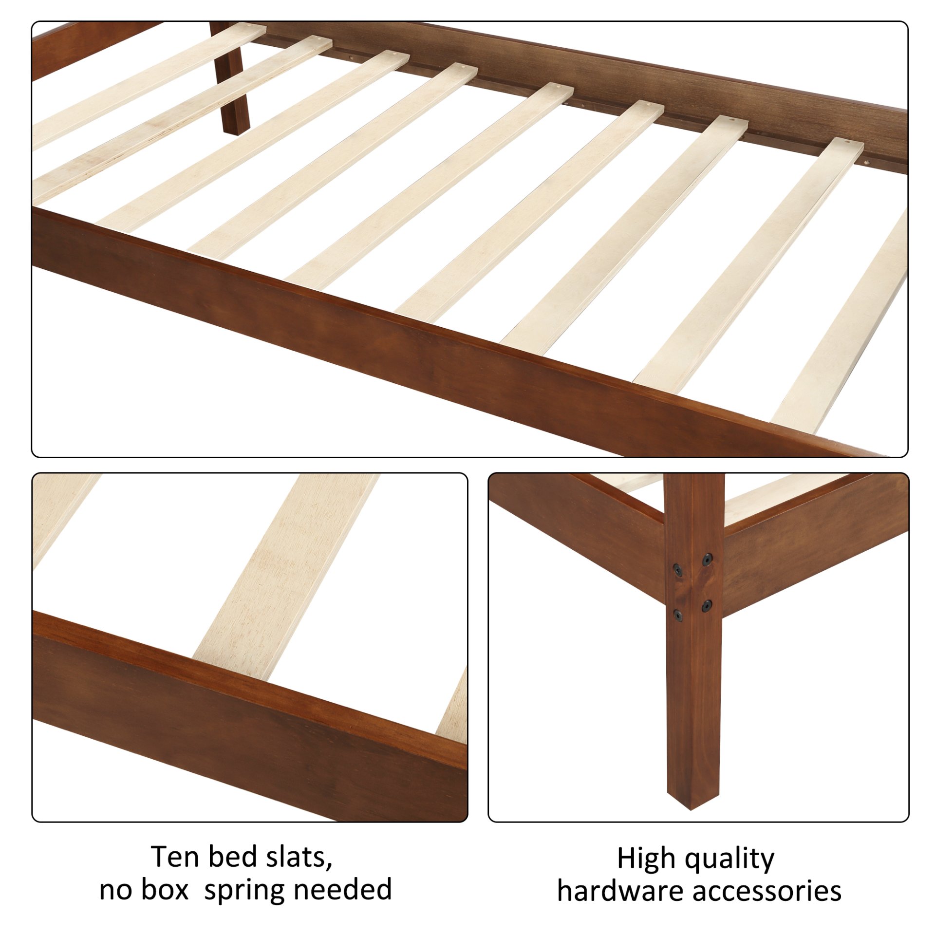 Twin Size Platform Bed With Headboard And Slat Support - Walnut - Image 6