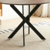 Table Mid-Century Dining Table For 4 - 6 People With Round MDF Table Top, Pedestal Dining Table, End Table Leisure Coffee Table, Cross Leg - Matte Black / Natural - Image 5