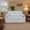 Modern Velvet Loveseat Futon Sofa Couch With Pullout Bed, Adjustable Reclining Backrest - Beige - Image 6