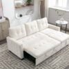 Reversible Sectional Storage Sleeper Sofa Bed, L-Shape 2 Seat Sectional Chaise With Storage, Skin-Feeling Velvet Fabric - Beige - Image 7