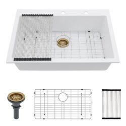 Quartz Kitchen Sink 33 X 22" Granite Composite Drop In Kitchen Sink - White