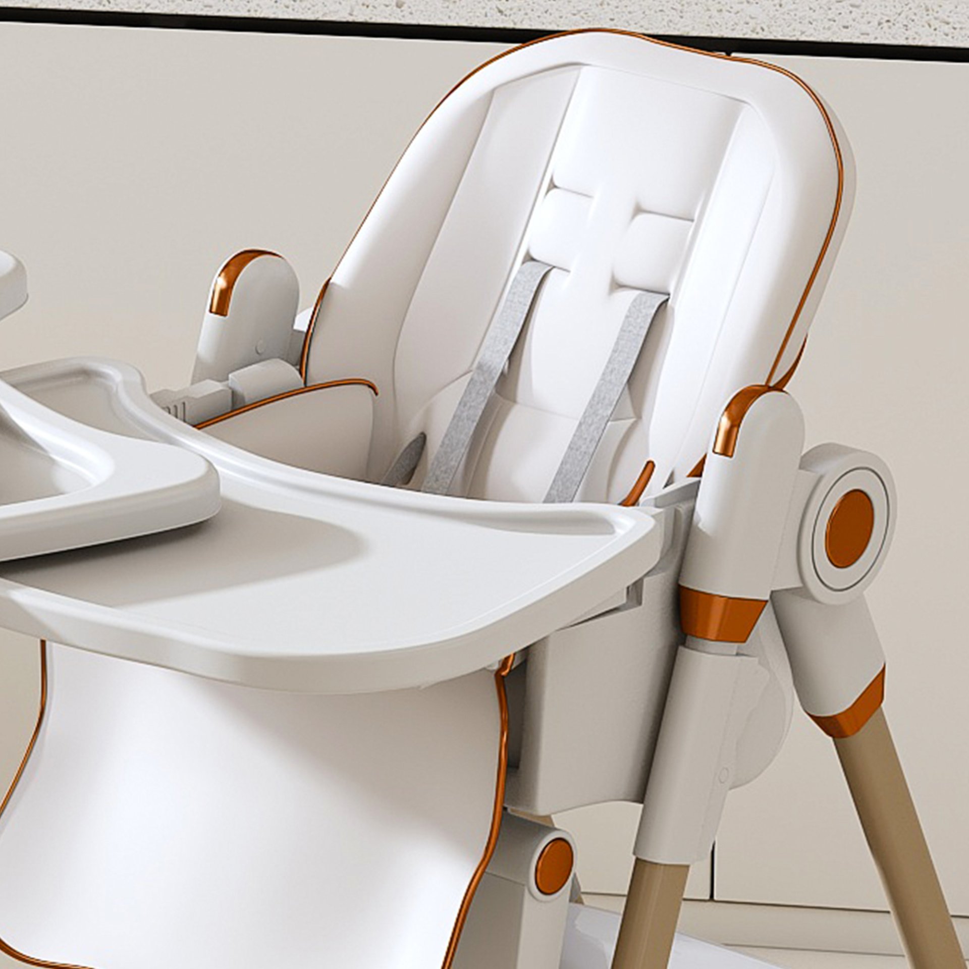 Adjustable Baby High Chair 0 - 6 Years, Portable Infant Feeding Seat With Safety Belt, Silent Lockable Wheels - White - Image 7