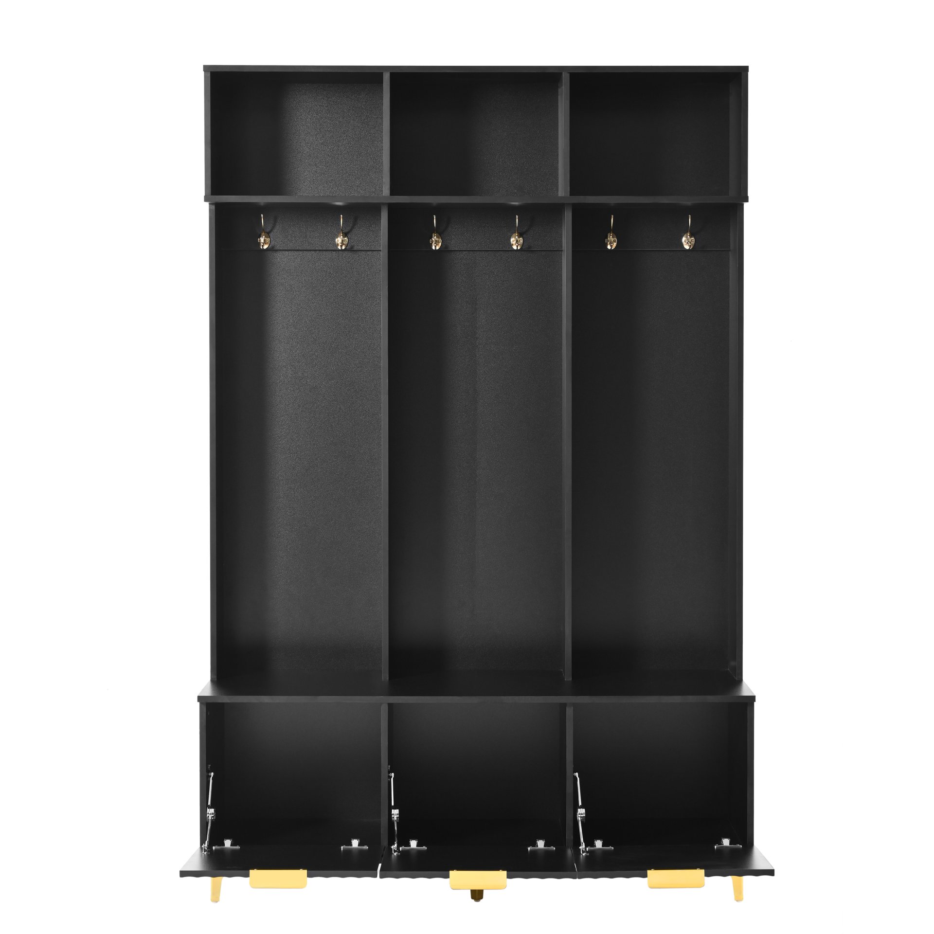 Modern Large Storage Hall Tree With Bench, Luxurious Coat Rack With 6 Hooks And Legs For Entryway, Living Room - Black / Gold - Image 11