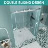 Frameless Double Sliding Soft Close Bathtub Shower Door, 5 / 16" Clear Nano Coated Tempered Glass And 304 Stainless Steel Handle - Brushed Nickel - Image 5