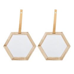 Harlan - Hexagon Mirror, 2 Pieces Wall Accent - Beige Brown