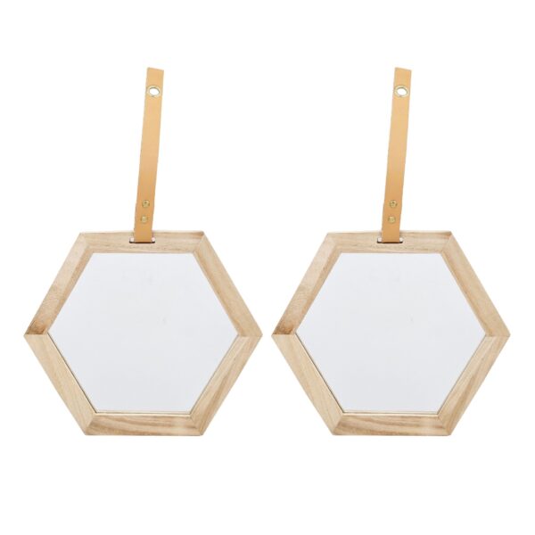 Harlan - Hexagon Mirror, 2 Pieces Wall Accent - Beige Brown